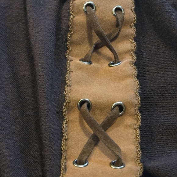 Krazy Kat Women XL Brown Open Cardigan Sweater Faux Leather Accent Trim Western - Picture 6 of 13